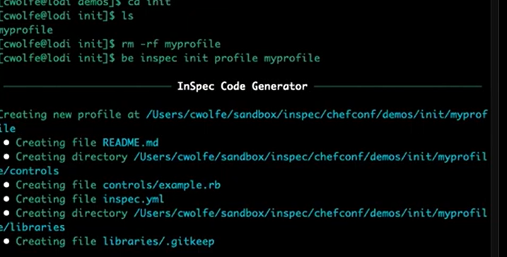 Generating code with InSpec init